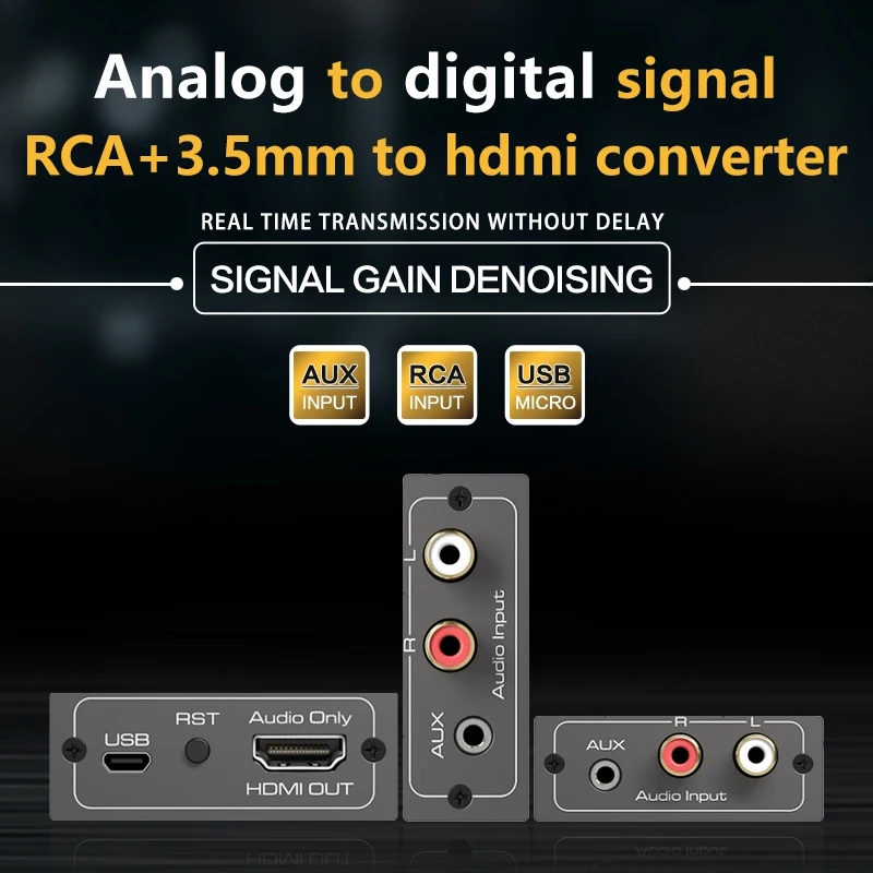 3 5mm to hdmi audio converter 2 rca to hdmi Stereo audio adapter Computer phone AUX audio interface connected to HDMI amplifier