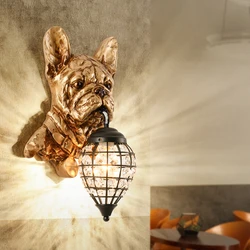 American Resin Dog Wall Lamps Crystal Wall Light Restaurant Bedroom Bedside Lamp Loft Decor Led Puppy Wall Sconce Light Fixtures