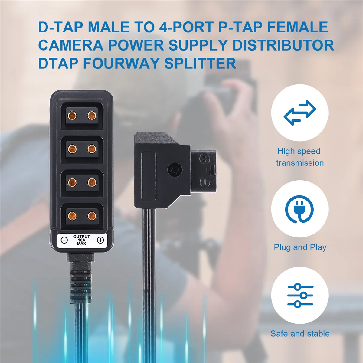 D-Tap Male to 4-Port P-Tap Female Camera Power Supply Distributor DTAP Fourway Splitter