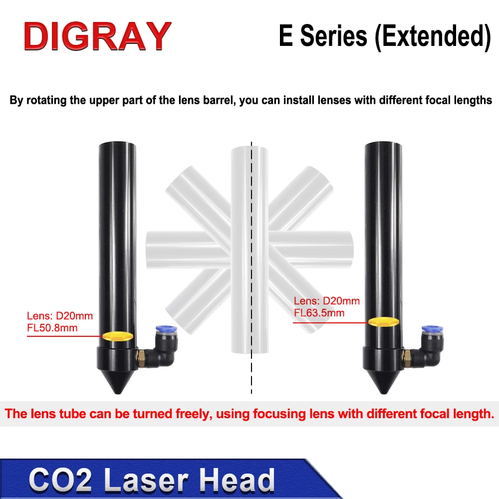 DIY CO2レーザーヘッドeシリーズ,彫刻および切断機用の拡張レンズ,d20mm,fl50.8,63.5,ミラー25mm