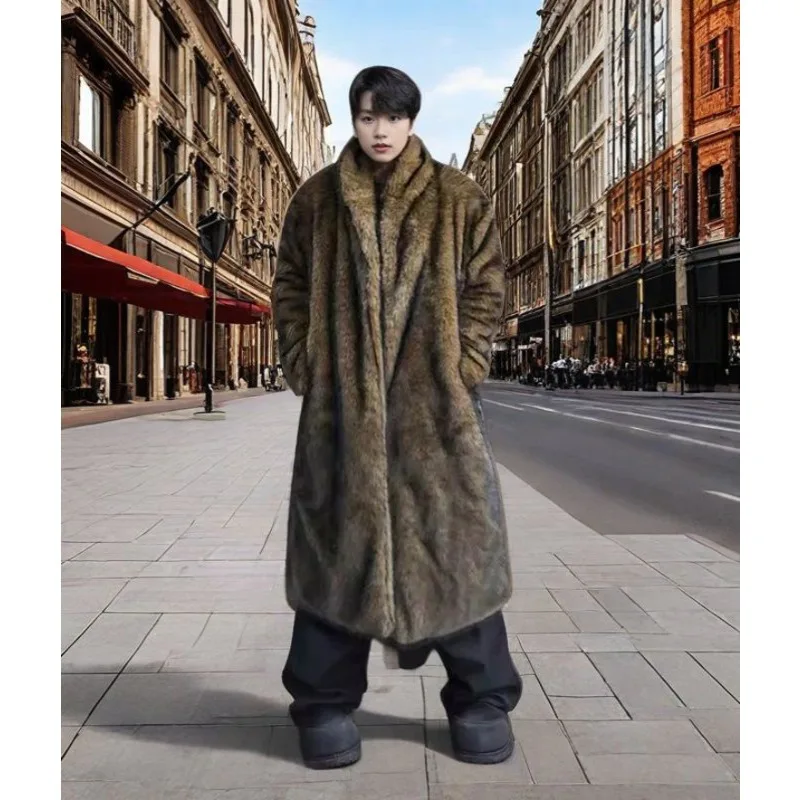 Men Fur Coat Trench Coat New Faux Fox Fur Fake Fur Long Coat Winter Windproof Warm Plus Size Men Jacket Mens Coats Comfort
