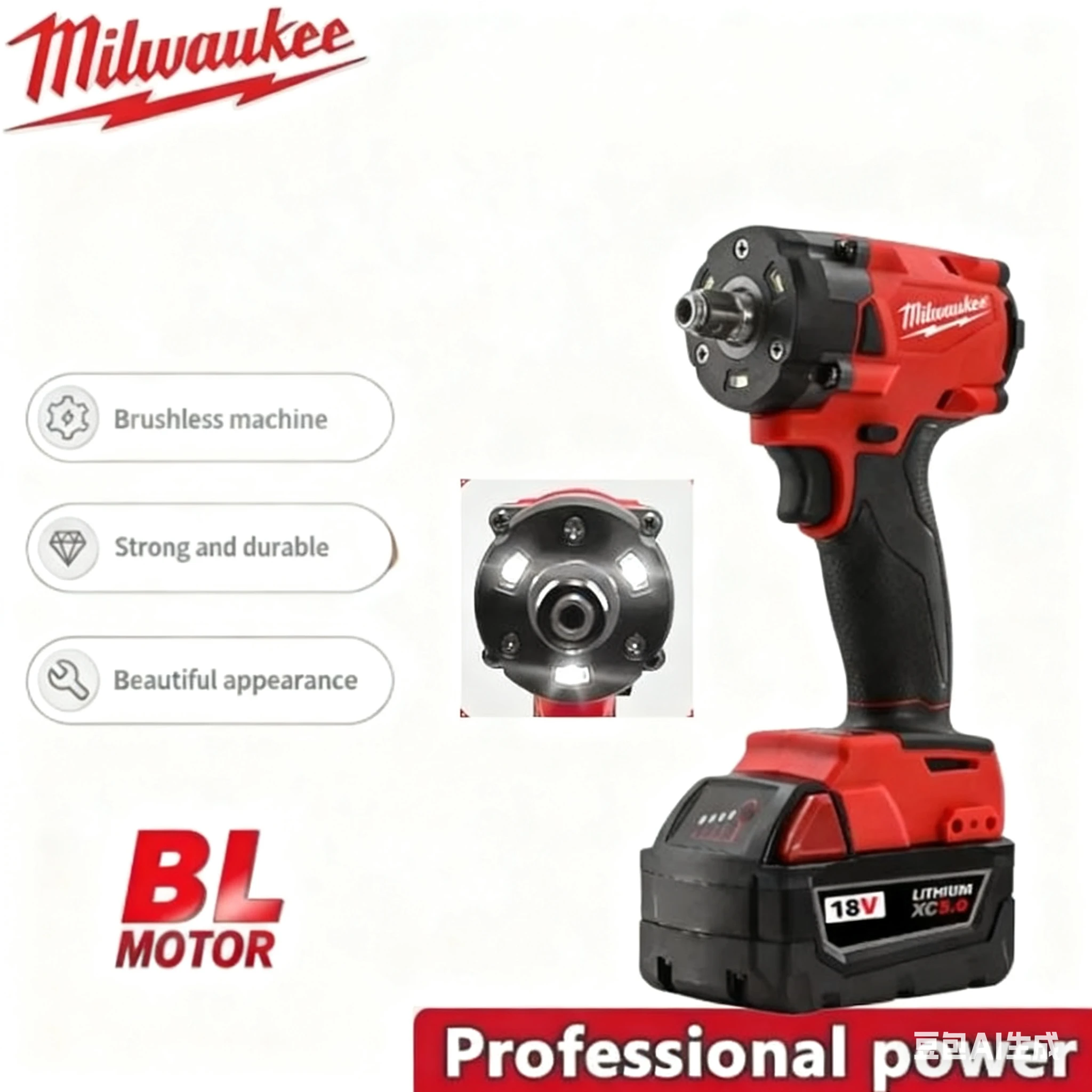 ميلووكي 18 فولت بطارية كهربائية مفتاح ربط لاسلكي فرش مفك البراغي تأثير الحفر أدوات كهربائية إصلاح شاحنة السيارات #1