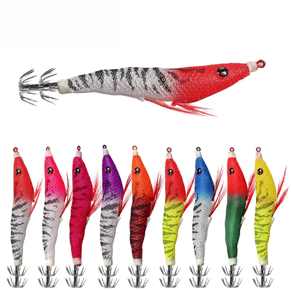 Billings Full-Body Glow-in-the-Dark Wooden Shrimp Lure with Rattling Beads 11cm /7g  Squid Shrimp Sea Fishing Umbrella Hook Lure