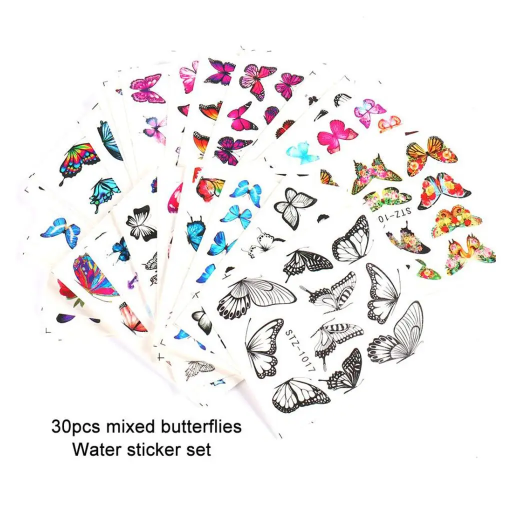 30 sztuk naklejek na paznokcie, ozdoby do manicure 3D z motywem motyli