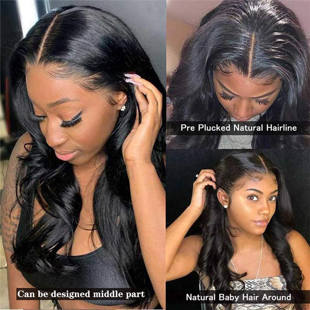 Body Wave Lace Front Wig Brazilian Human Hair Preplucked Glueless Natural Black Loose Wave 13X4 Lace Frontal Wigs For Women