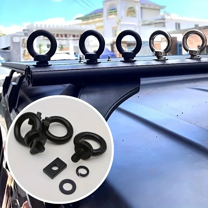 6pcs Roof Rack T-Slot Bolts Stainless Steel Eye Bolts Car Roof Rack T-Slot Fittings Roof Platform Sliding Rail Ring Accessories