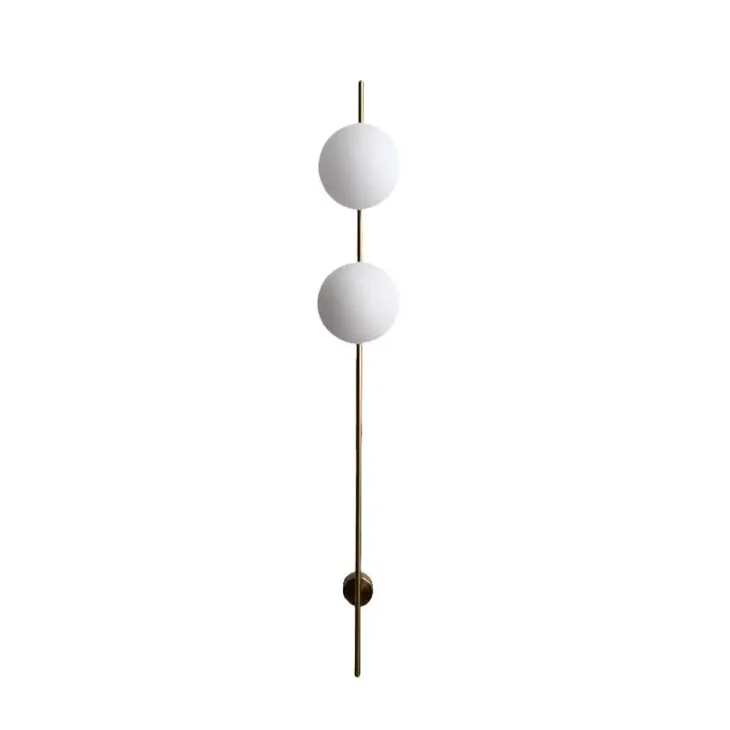 Modern Long Pole Wall Lamps Black Gold Living Room LED Wall Lights Milky White Glass Round Wall Lamp for Hallway Entrance Aisle