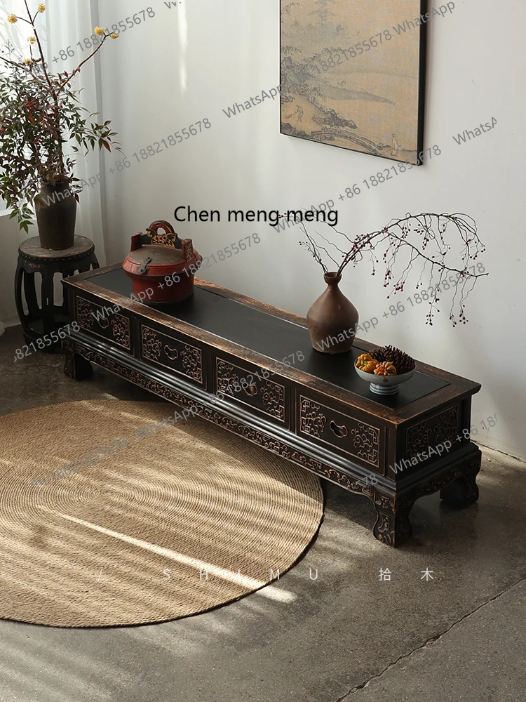 

TV Cabinet Floor-standing Long Storage Cabinet Solid Wood Chinese Antique Ming Qing Classical Tea Table TV Cabinet Living Room