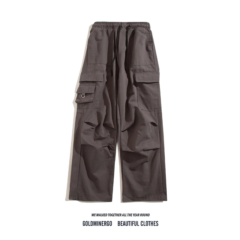 

Модные мужские брюки для спецодежды, свободные повседневные однотонные брюки с высокой талией, прямые широкие длинные брюки, уличные брюки