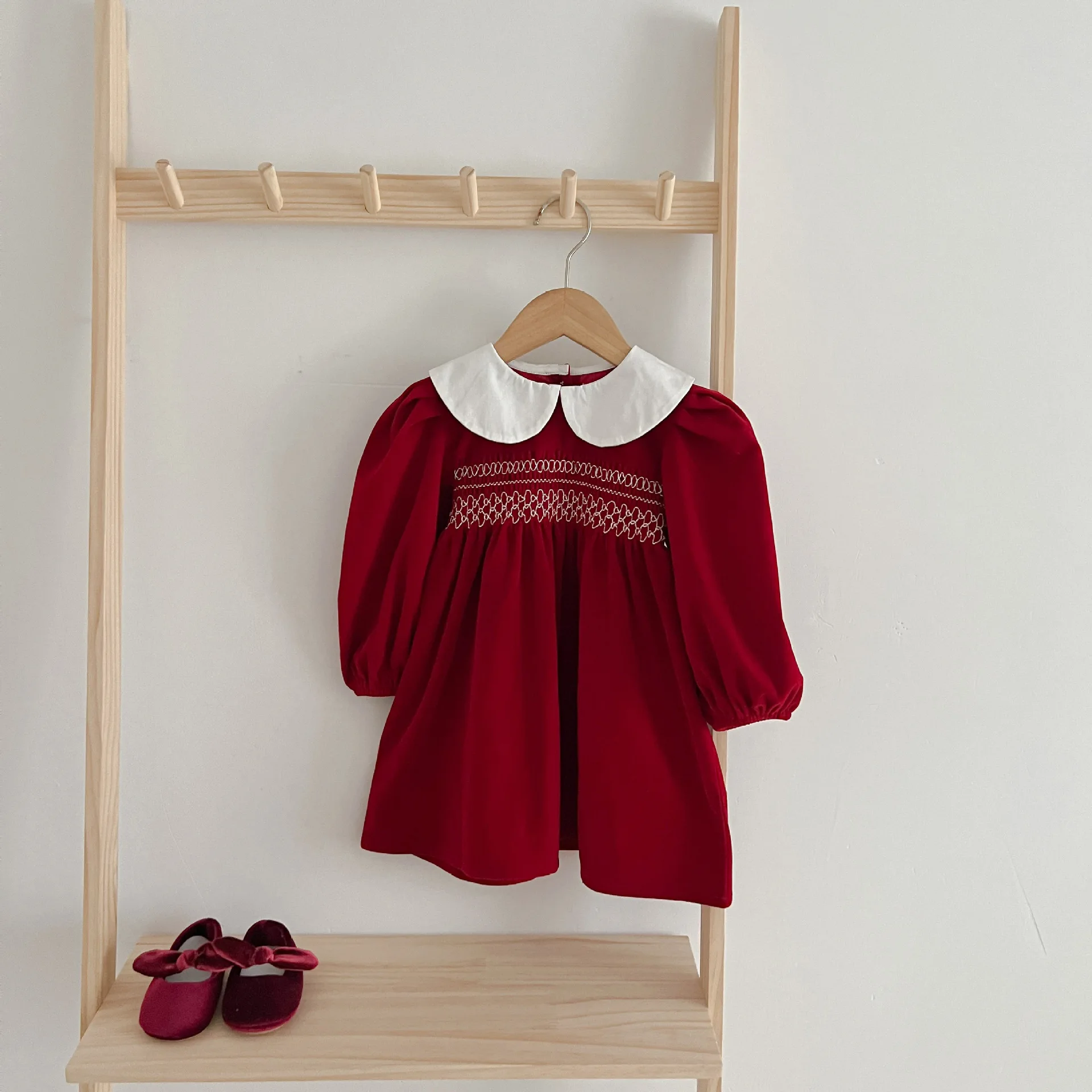 Infant Kinder Baby Mädchen Langarm Süße Einfarbig Schwestern Kleid Neugeborene Baby Mädchen Puppe Kragen Prinzessin Kleidung Strampler – Detail 5