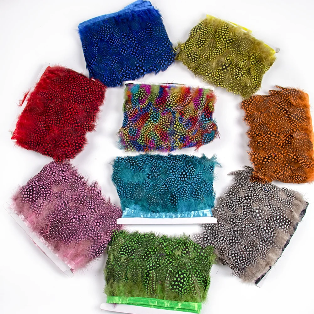 5/10 Meters Natural Guinea Fowl Feather Trim Ribbon 2-3inch/6-8cm with Pheasant Feather for Stage DIY Carnival Decor Dress