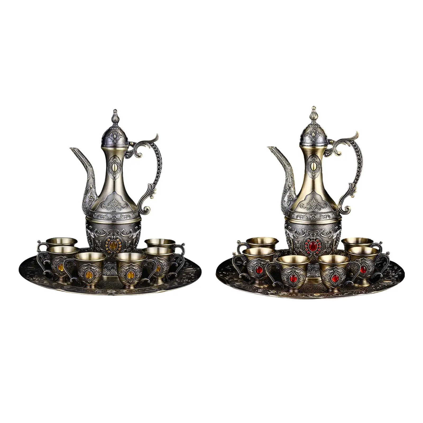 Tea Pot Set Tea Serving Set Decanter and Glasses Set with Cups and Tray Tabletop Ornament for Bedroom Living Room Dining Room