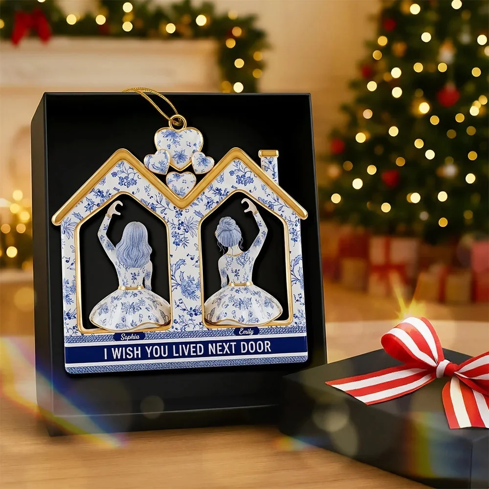 Personalized Best Friend Acrylic Ornament, Custom Name I Wish You Lived Next Door House Shape Pendant,Long Friendship Souvenir
