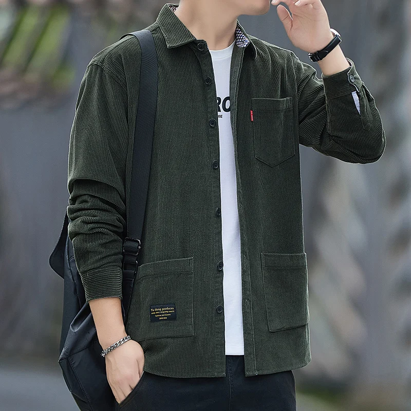 سترة طويلة Sve للرجال irt ربيع الخريف سروال قصير بياقة مفتوحة فضفاضة متعددة الاستخدامات للشباب لباس غير رسمي من ألياف البوليستر