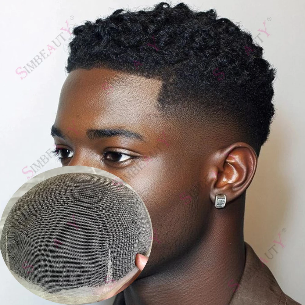 

6mm Afro Tight Curly Full Lace Men Toupee for Baldness Undetectable Lace Weave Hairpiece Breathable System Black 100% Human Hair