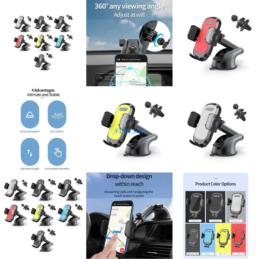 

U13C Car Phone Gooseneck Windshield Mount Cradle Suction Cup for 50-110mm Devices Rotations Universal Stand