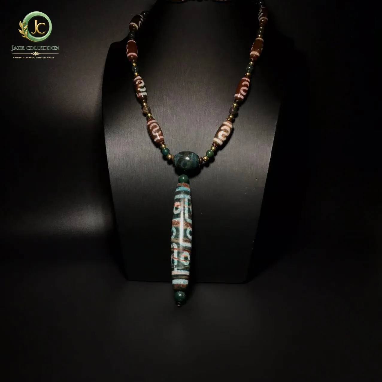 Tibetan Cinnabar Old Agate dZi *Money Hook&9 Eyes* Beads Necklace J0410