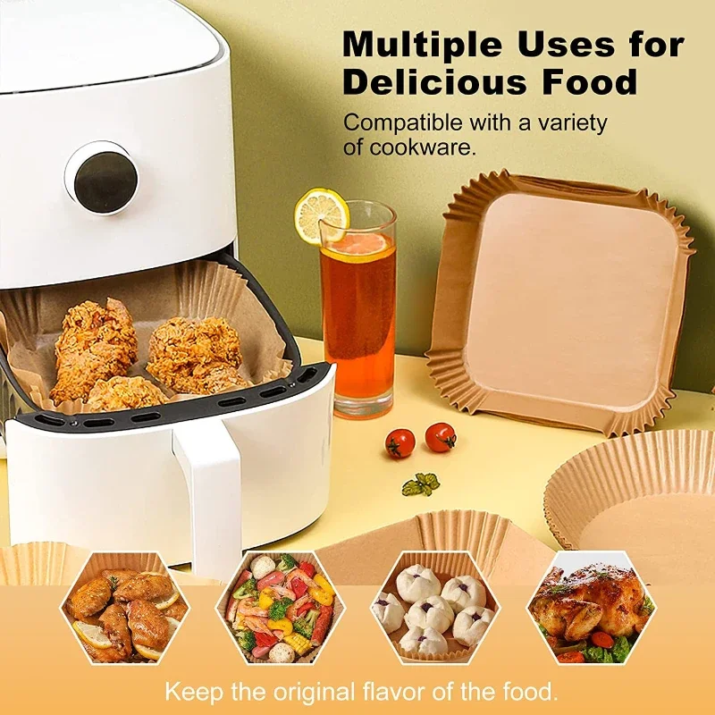 Square Disposable Air Fryer Baking Paper Microwave Over Barrel Non Stick Mat AirFryer Liner Silicone Oil Paper Tray Kitchen Tool