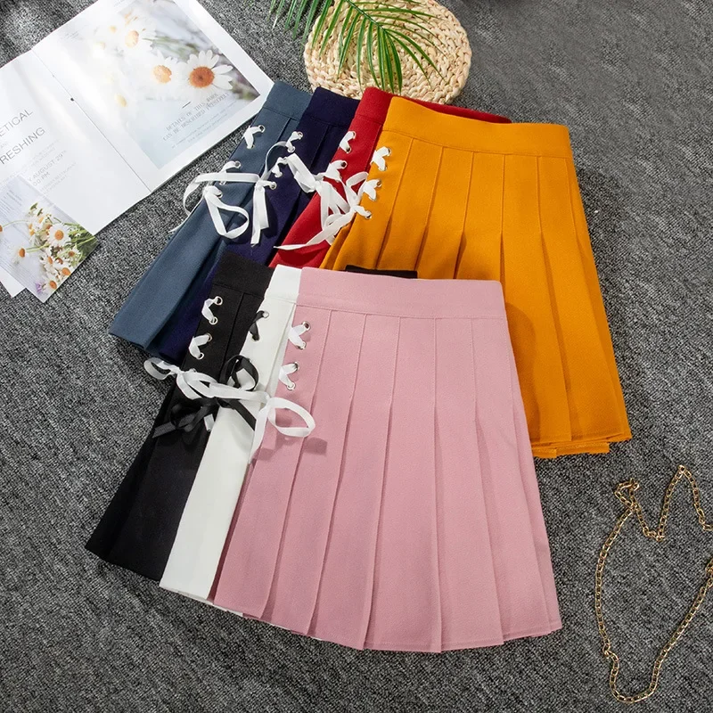 Elastic Waist Stretch Half Pleated Skirt Skating Woman Skirts Korean Style Unif Skirts Pleated Mini Skater Harajuku Women