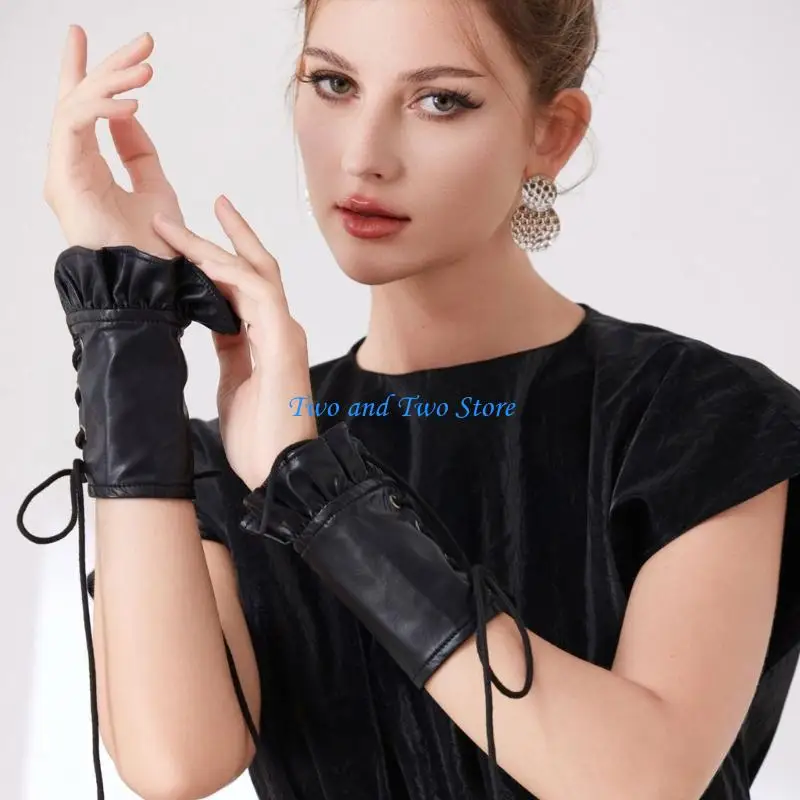 HX6F Gothic PU Leather Arm Cover Adjustable Strap For Alternative Outfit Pairing
