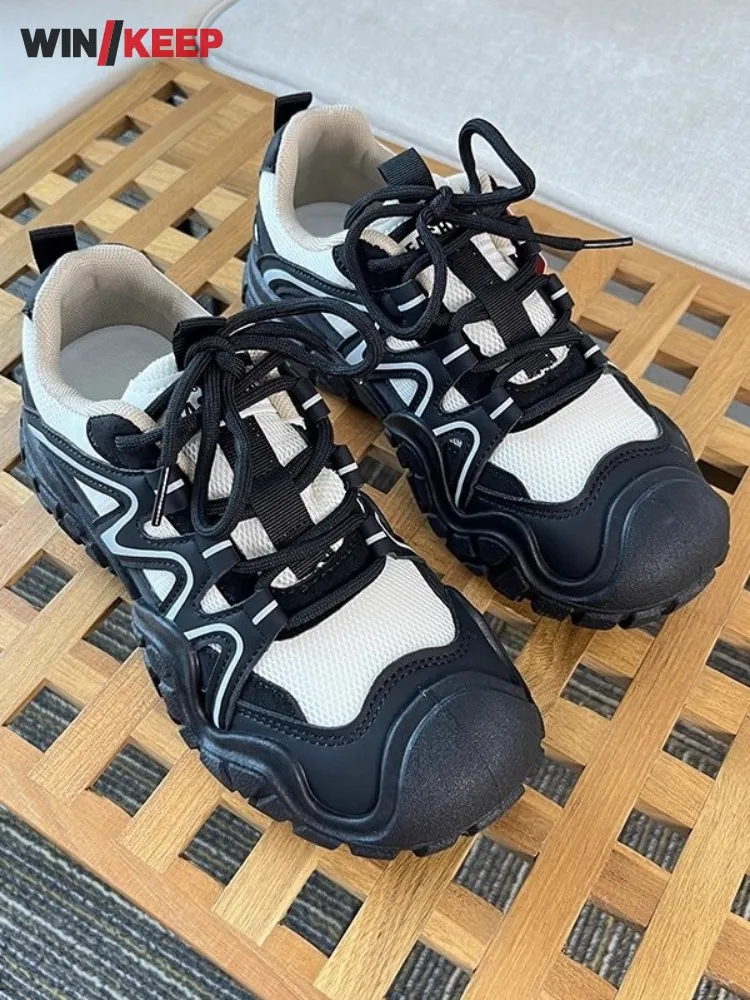 

Summer Breathable Outdoors Sport Shoes Climbing Shoes Male Patchwork Design Round Toe Lace Up Comfortable Mens Hiking Sneakers