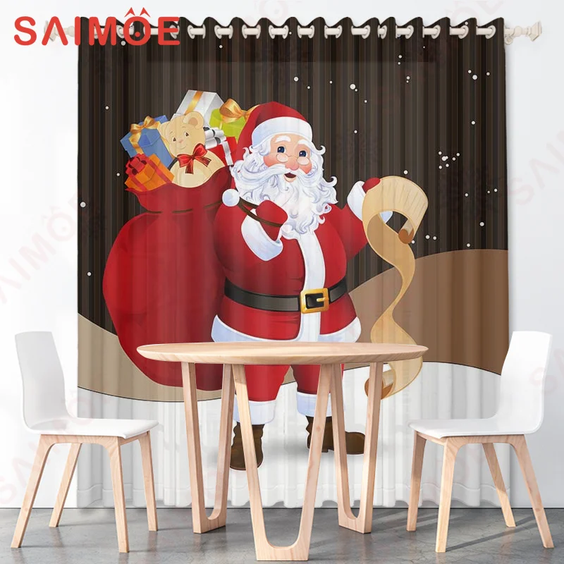 

Cartoon Kids Cute Santa Curtains Snowflake Christmas Backgrounds Thin Polyester Fabric Home Office Custom Decorations with Hooks