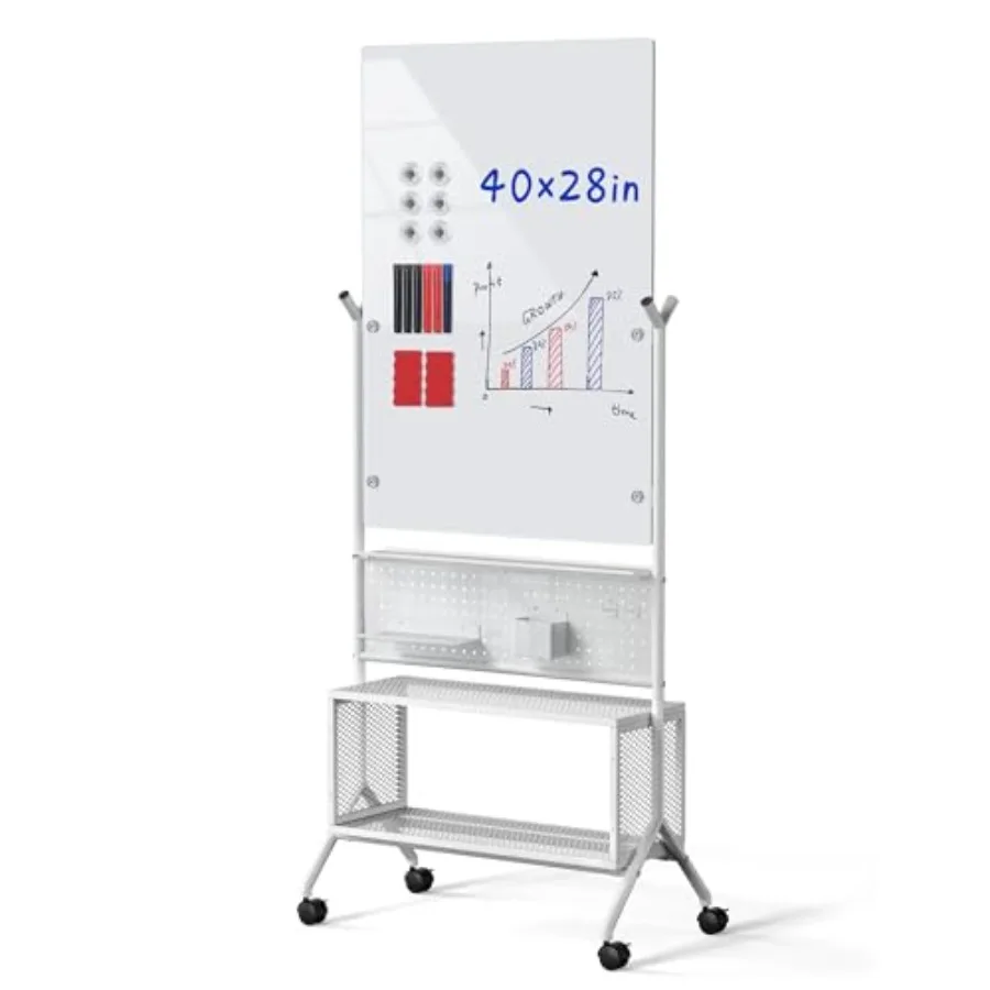

Двусторонняя магнитная стеклянная доска для записей 40 x 28 дюймов с войлочной основой и местом для хранения, для офиса и класса, белая