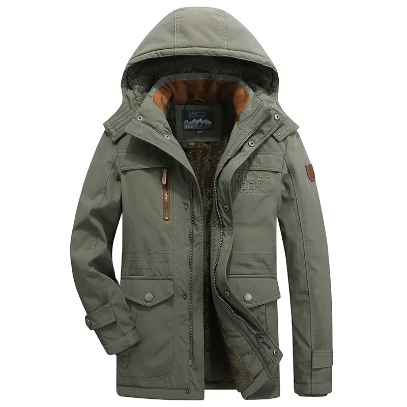 

Military Thick Warm Outerwear Big Size Multi-pocket Men's Winter Jacket Fleece Linning Outdoor Parka Coat Hooded Windbreaker