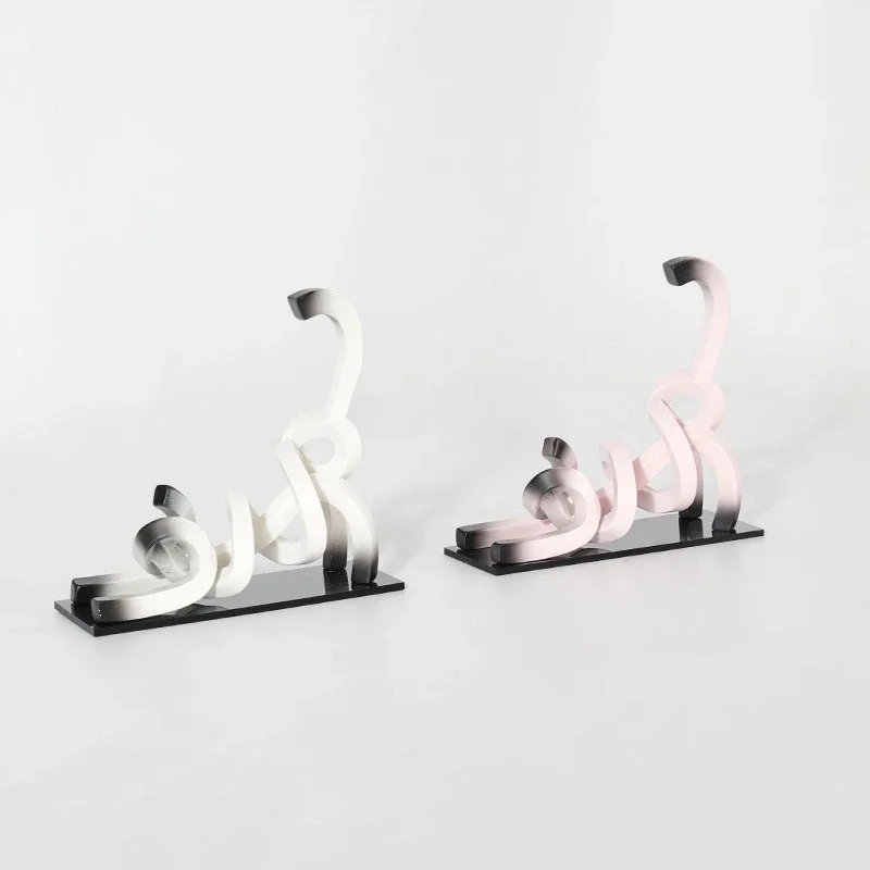 Creative Cartoon Cat Resin Handicrafts Abstract Line Cat Stretching Poster Ornament Decorative Figurines Home Decoration Accesso