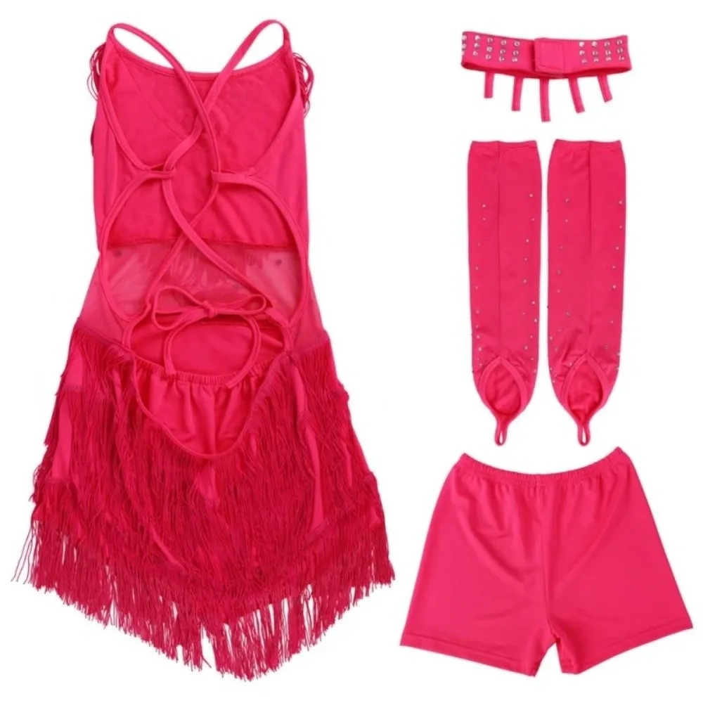 

Однотонное платье для латинских танцев с блестящими стразами и бахромой, танцевальное платье с пайетками, танцевальный костюм без рукавов с лямкой через шею для девочек 3-15 лет