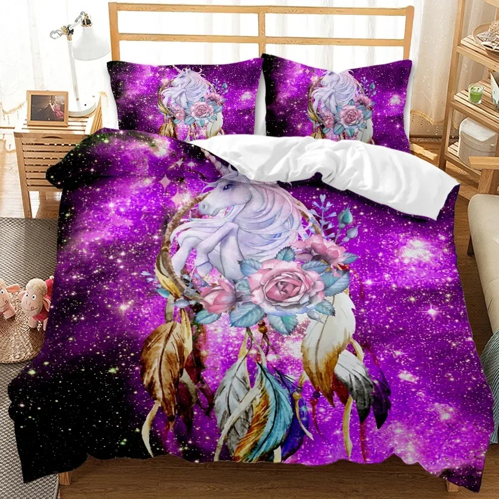 

Dream Catcher Duvet Cover Set White Horse Forest Dream Catcher Blue Bedding Set Double Queen King Size Polyester Qulit Cover