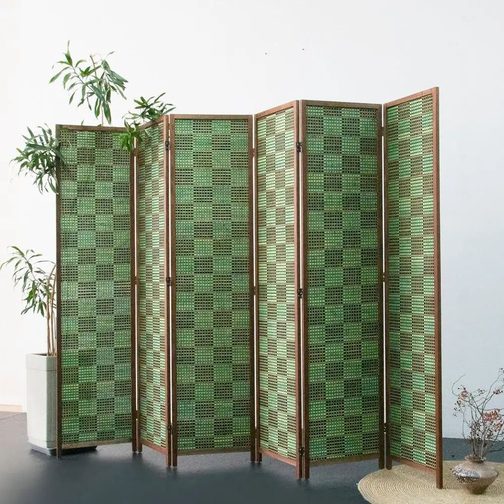 Double-Sided Bamboo Room Divider, Emerald Square, 67 H x 94.5 W