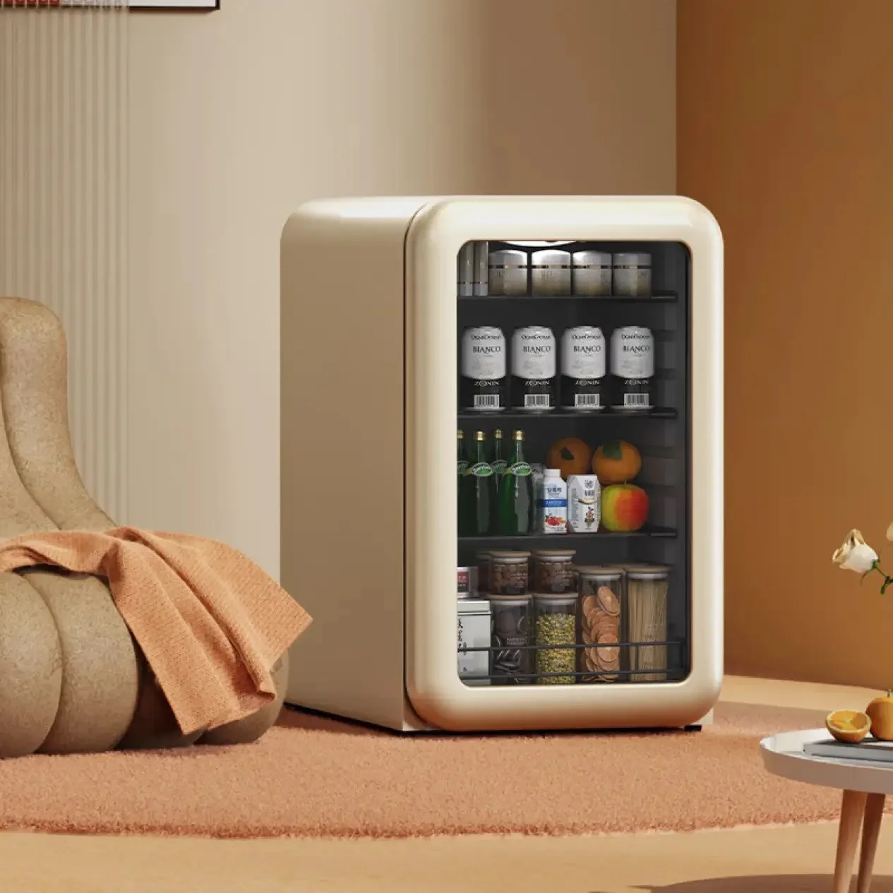 Embedded mini freezer, refrigerator transparent glass door refrigerated freezer