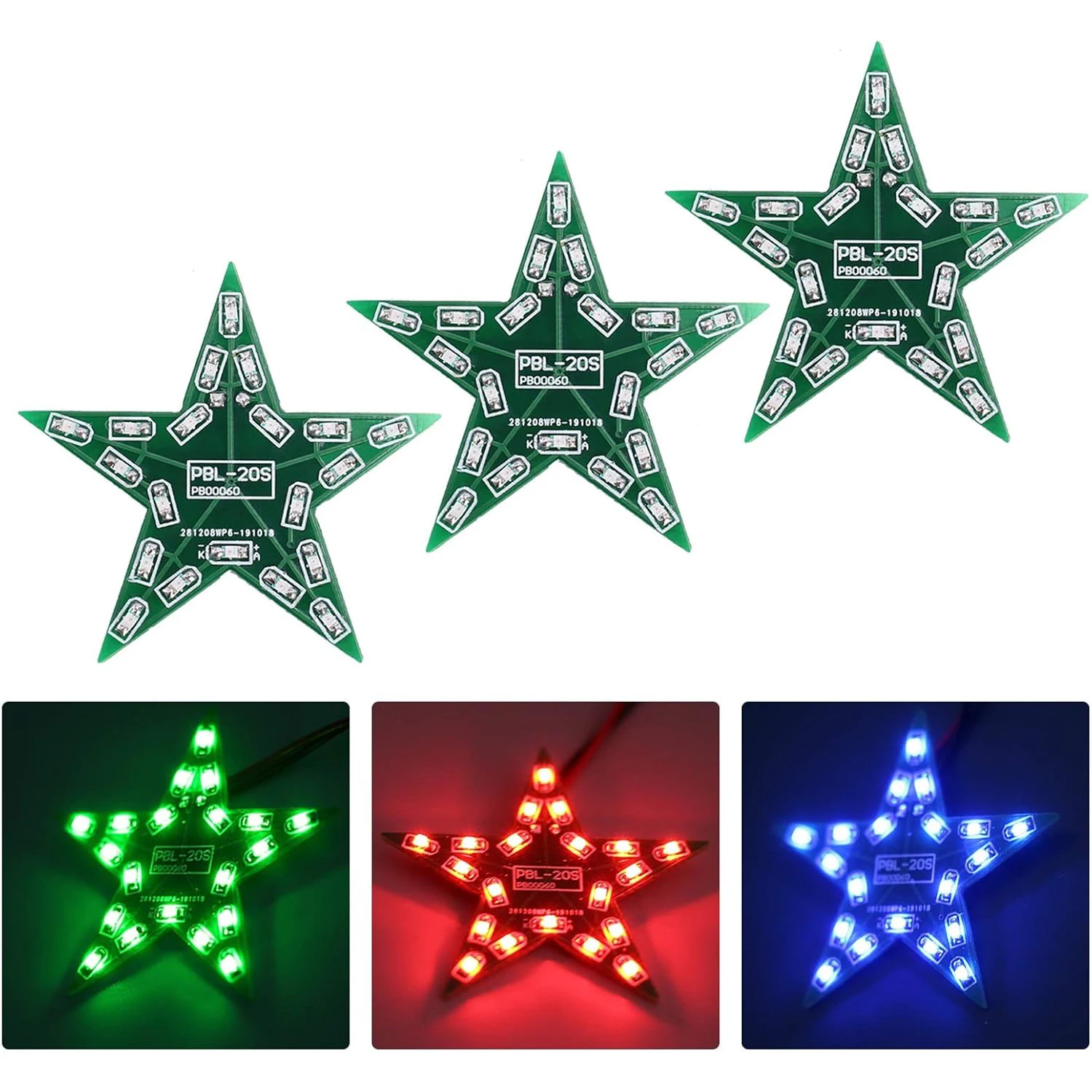 3-Set Star Shaped Breathing Light DIY Kit with PCB DC 4-6V Red Green Blue Gradient SMD/SMT LED Light for Christmas Soldering