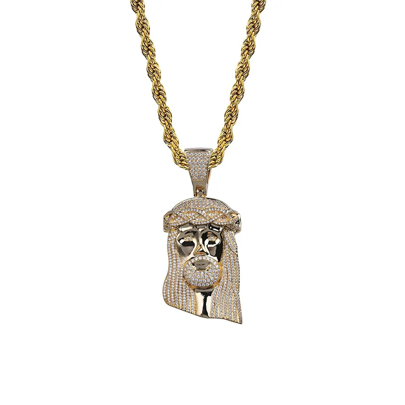 Iced Out Portrait Pendant Necklace CZ Zircon Stone Hip Hop Style Streetwear Jewelry Chain Accessories Dropshipping