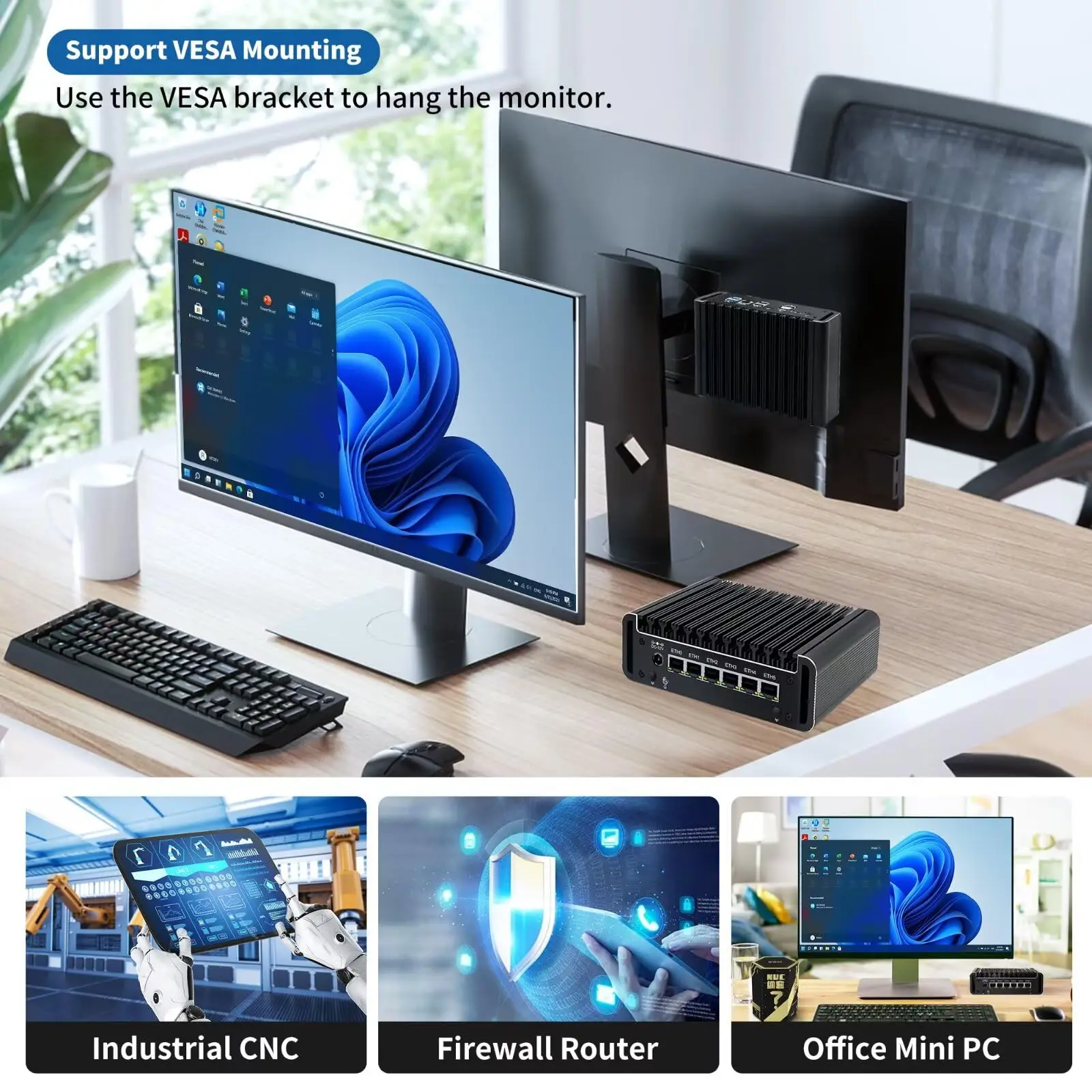 MNBOXCONET Micro Firewall Hardware Celeron J6413, Mini PC senza ventola 6Xi226V 2.5G Supporto OPNsense, Apparecchio di rete per ufficio Dual 4K