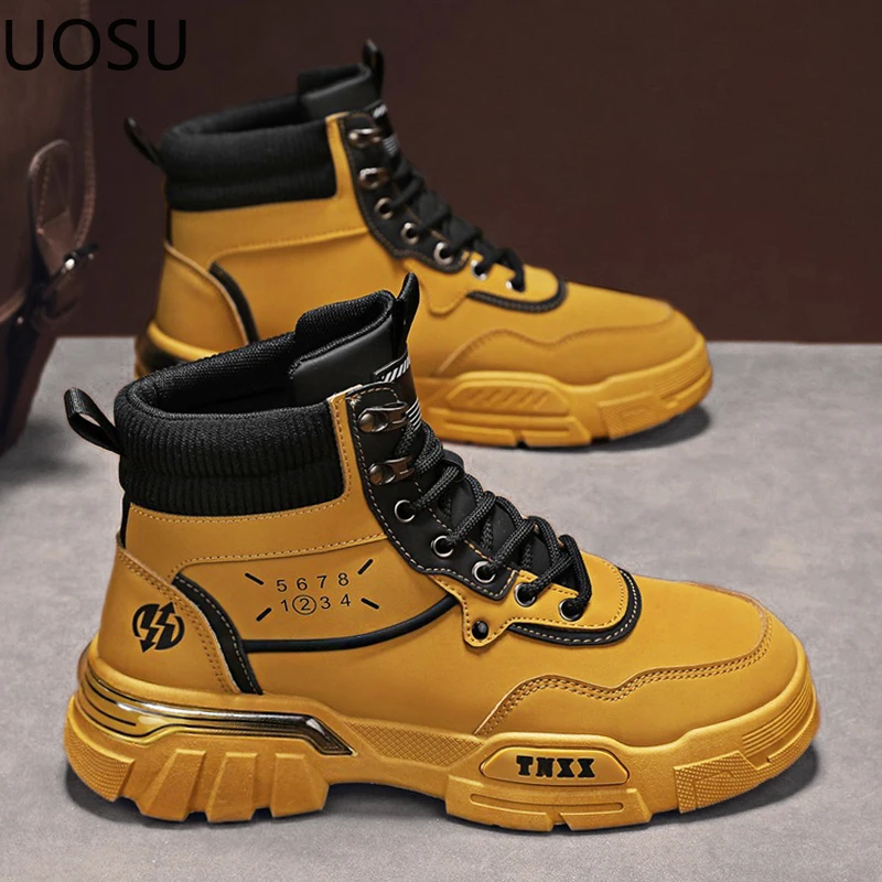 New High Boots Motorcyclist Boots Trendy Lace-up All-match Popular Model Thick Bottom UOSU British Style High Tops New Style