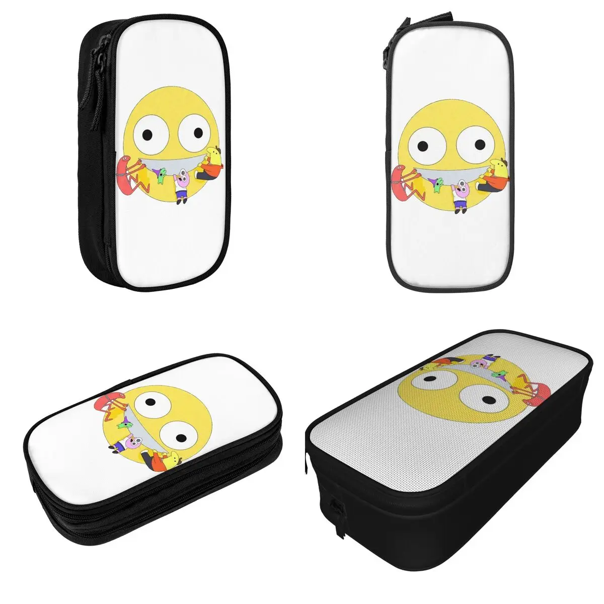 Funny Smiling Friends Cartoon Pen Box Double Layer Large-capacity For School Adult Black Comedy Pen Case Perfect Gifts