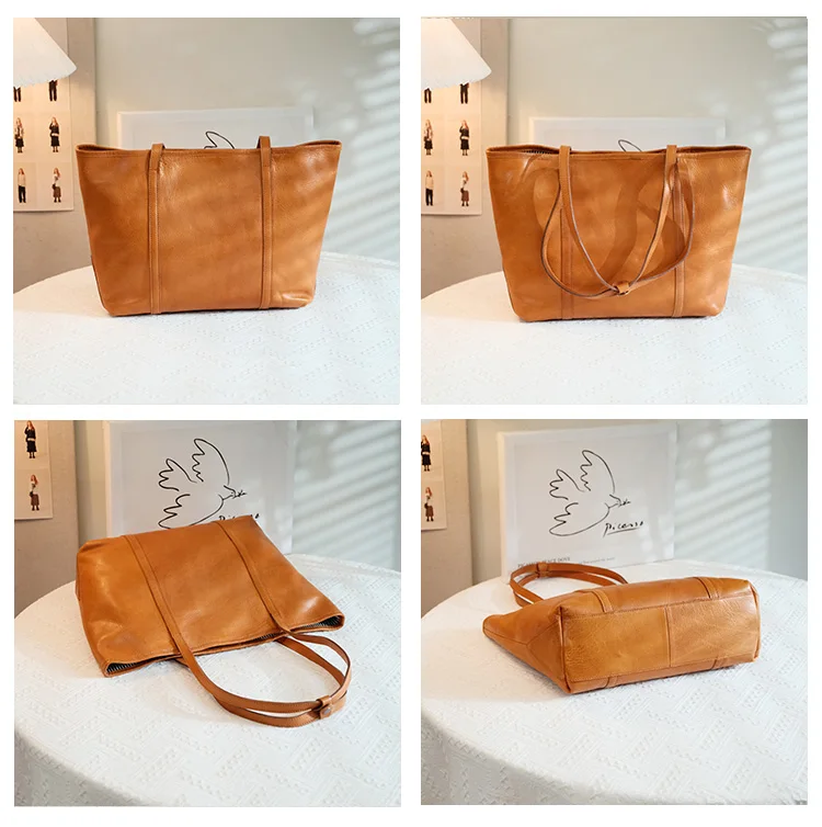 PNDME casual high quality genuine leather women's tote bag fashion weekend shoulder bag cow leather 14 inch laptop handbag