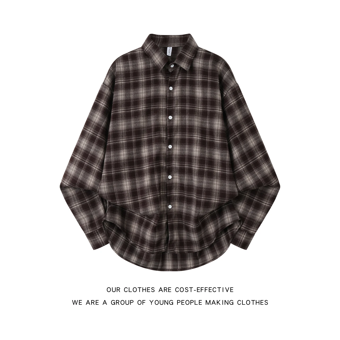 

Early Spring Vintage Brown Plaid Casual irt Men's Women's College Sle Heavyweight American Loose BF Lazy irt Coat