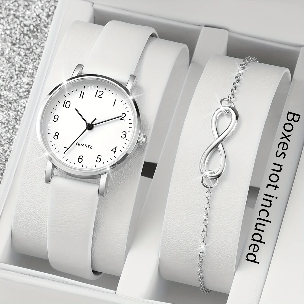 캐쥬얼 패션 쿼츠 시계, 아날로그 PU 가죽 손목 시계 및 팔찌, 여성 선물, 세트 당 2 개