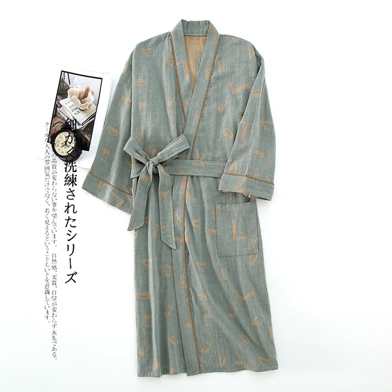 2024 Spring Autumn New Ladies Cute Jacquard Robe Women Sleep Dress Soft 100% Gauze Cotton Bathrobe Girls Loose Home kimono Robe