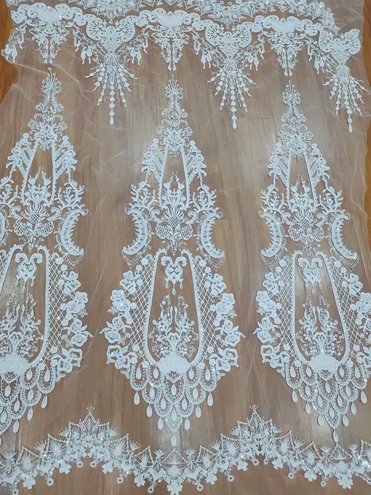 

1yard Nail bead sequin embroidery telas con bordado soft mesh fabric Wedding veil dress cheongsam fabrics for patchwork