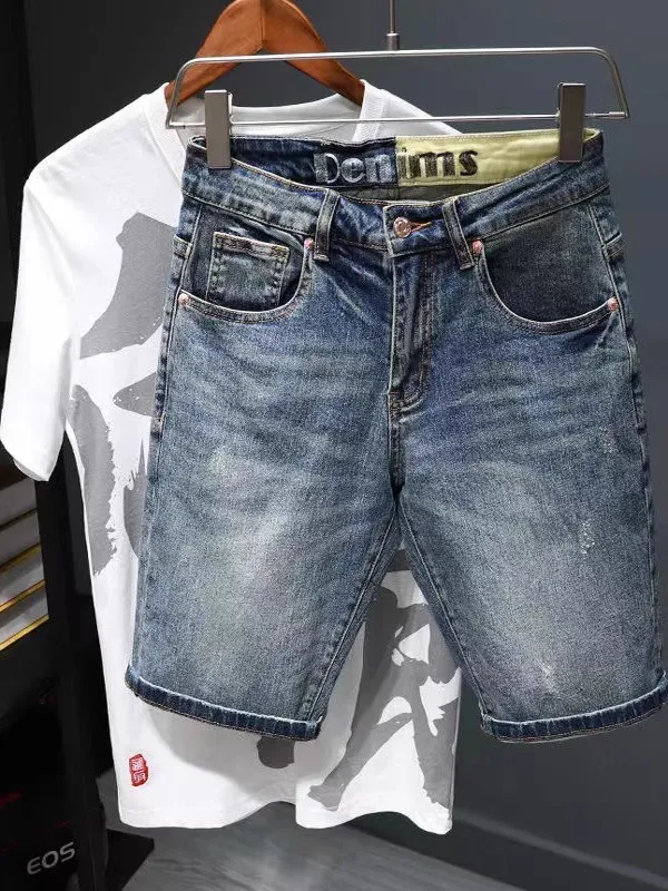 

Retro Waed Korean Sle Men's Slim Fit Denim orts Casual Youthful Sle Five-Quarter Length Summer Faionable Jeans