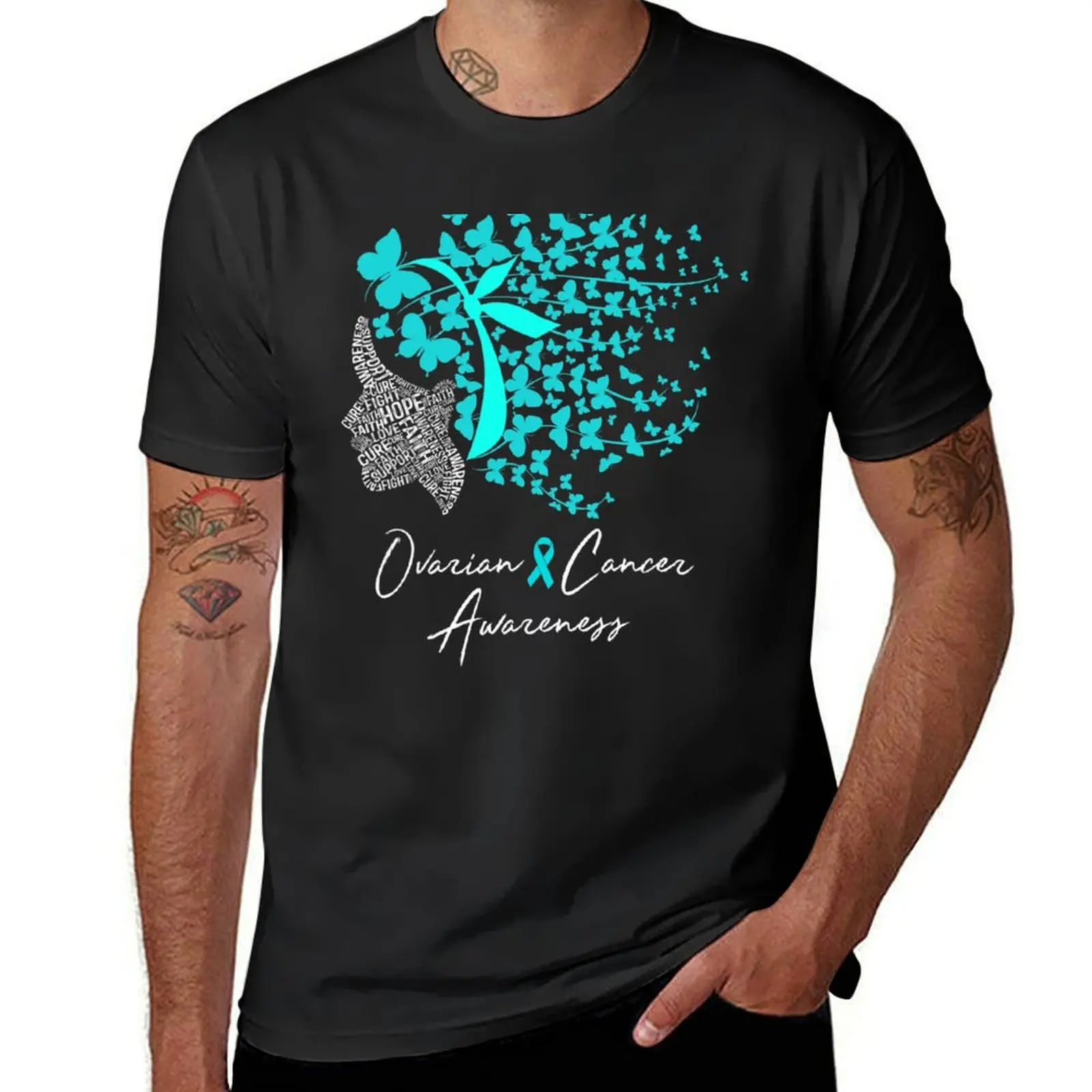 Ovarian Cancer Awareness Shirt Teal Butterflies T-Shirt animal prinfor boys funnys shirts graphic tees oversized t shirt men