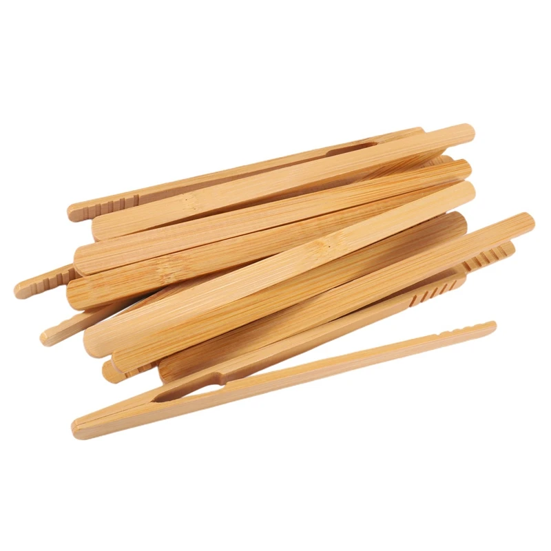 10 Pieces Bamboo Toast Tongs, Bamboo Tongs 7 Inches Toaster Tongs Made Of Natural Bamboo Perfect For Toast Bread Pickles