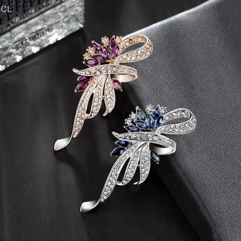 Fashion Crystal Rhinestone Brooches For Women Clothing Scarf Jewelry Party Accessories