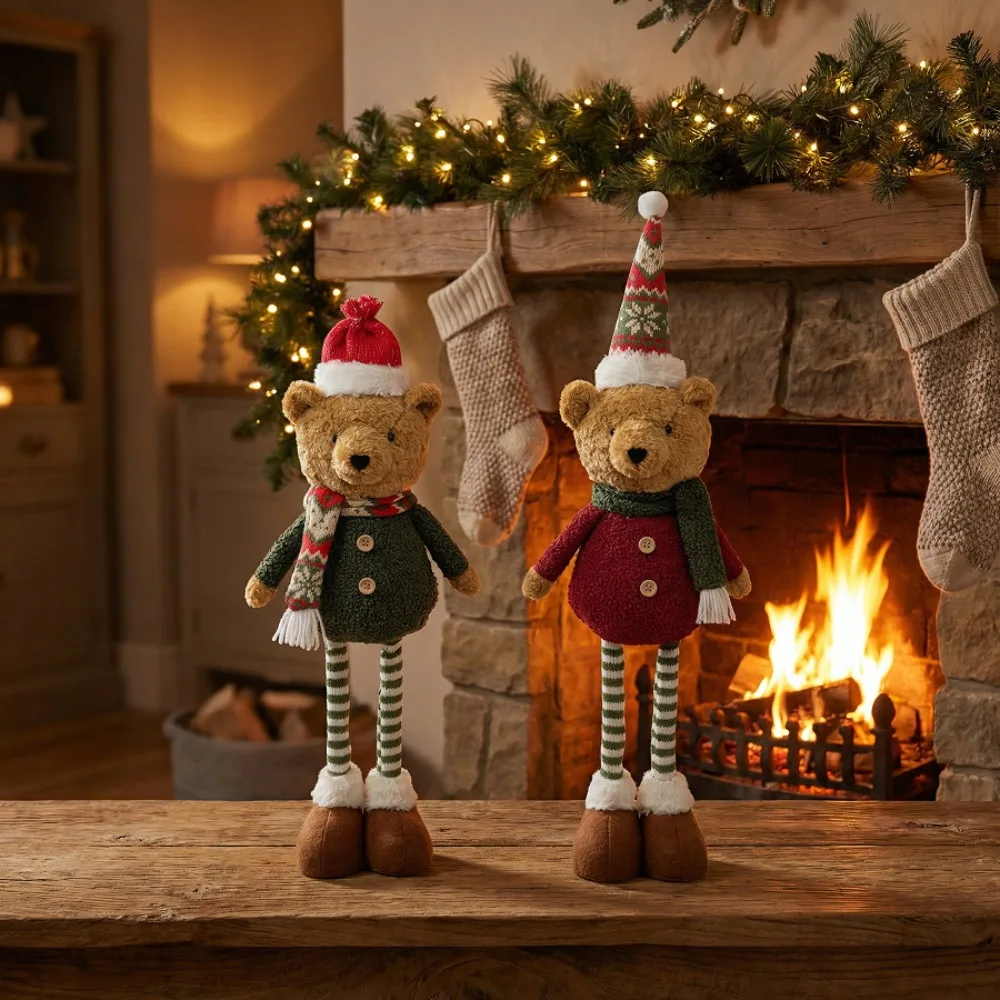 Christmas Gift Stretchable Bear Doll Teddy Bear Plush Doll Stretchable Christmas Desktop Ornament Atmosphere Decoration