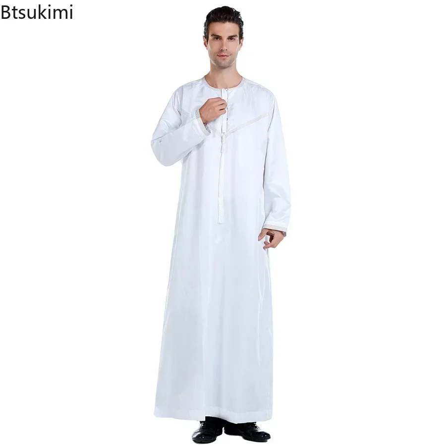 

Ramadan Muslim Abaya Men Jubba Thobe Solid Embroidered Dress Pakistan Dubai Kaftan Long Robe Islamic Prayer Gown Worship Service