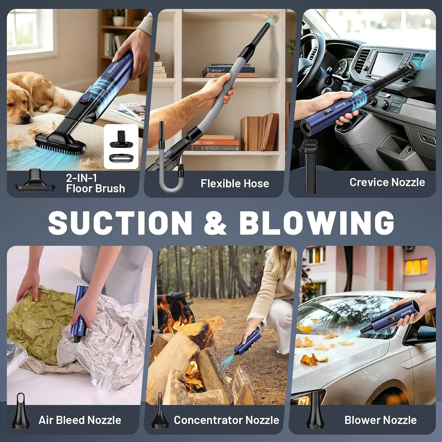 19500Pa Cordless Car Vacuum: 4-in-1 Handheld Vacuum Cleaner & Air Duster with Multi-Nozzles for Home, Office, Pet view 4